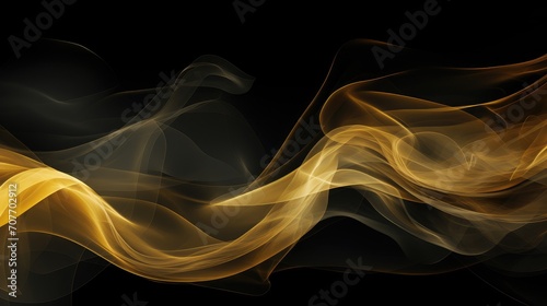 Abstract Essence: Golden Swirls and Elegant Smoke Dance in Darkness. Generative AI