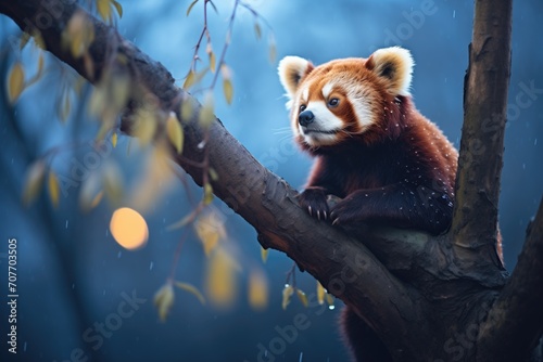 red panda on a tree at twilight photo