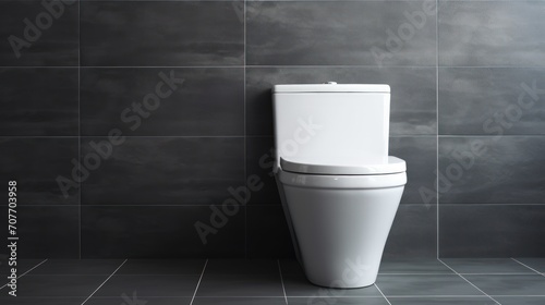 Ceramic white toilet bowl near a grey wall