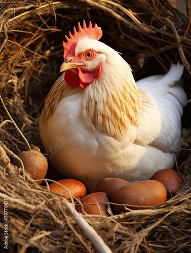 Country-Style Farm Delights: Captivating Chicken Photo with Natural Eggs in Amidst Serene Nature