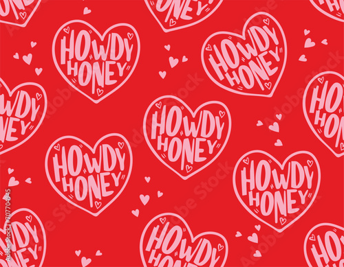 Howdy Honey Heart ,Cute Cowgirl  seamless vector pattern repeating background. Wild West surface pattern design for