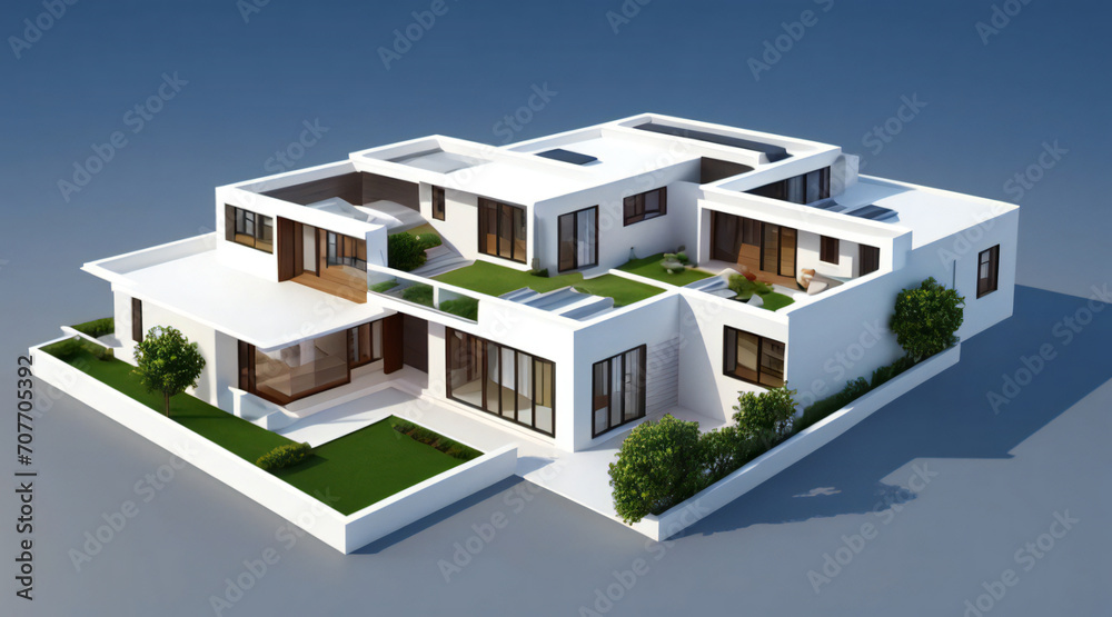 3d rendering of modern cozy house isolated on white background