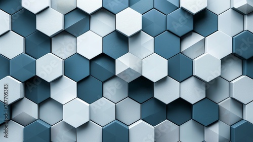 An array of interlocking hexagons in shades of cool silver and graphite  creating a sleek and futuristic pattern. Generative AI
