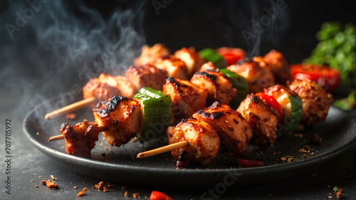 Hot and spicy shish kebabs on a skewer. photo