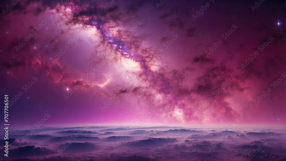 Alien Planet with Galaxy Background Wallpaper Generative AI
