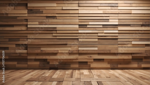 Cool Abstract 3D Wood Plank Layered Stage Wall Background Wallpaper Generative AI photo
