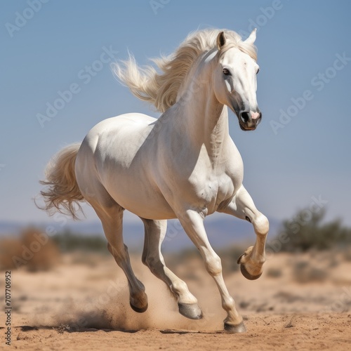 white horse stallion runs gallop