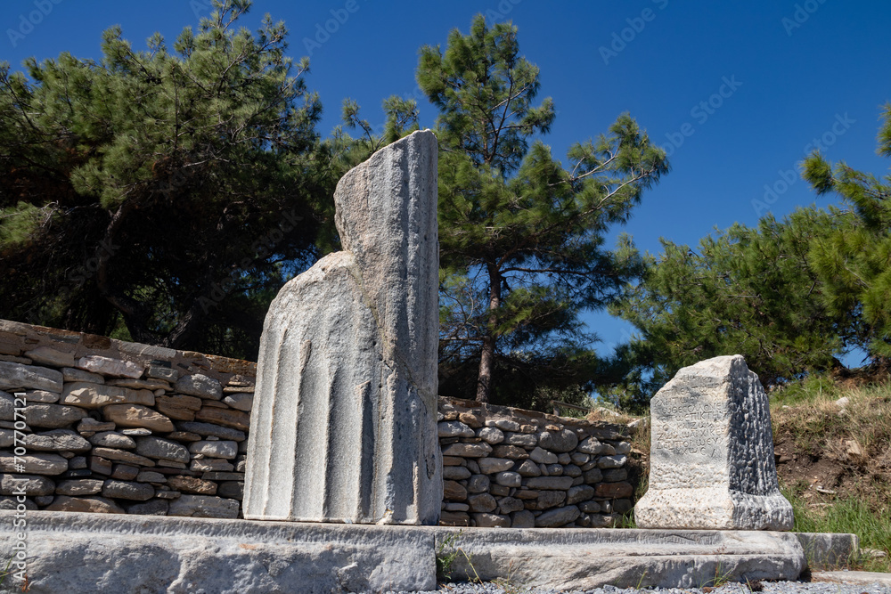 Historical archeological site with remaining of ancient Greek city, walls, cities and artistic monuments, Thasos Island