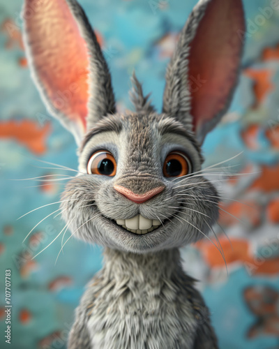 Happy bunny in a room.