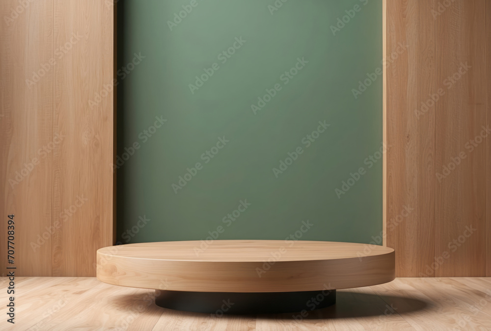 dais podium pedestal display in wooden texture with green background for make-up and beauty product marketing for female woman audience. dais podium pedestal display in wooden texture with green background for make-up and beauty product marketing for female woman audience.