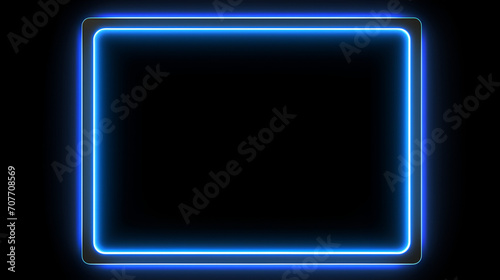 Square rectangle picture frame with two tone neon color motion graphic on isolated black background. Blue and pink light moveing for overlay element. 3D illustration rendering., generative ai