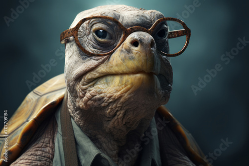 Old cartoon Turtle wearing glasses