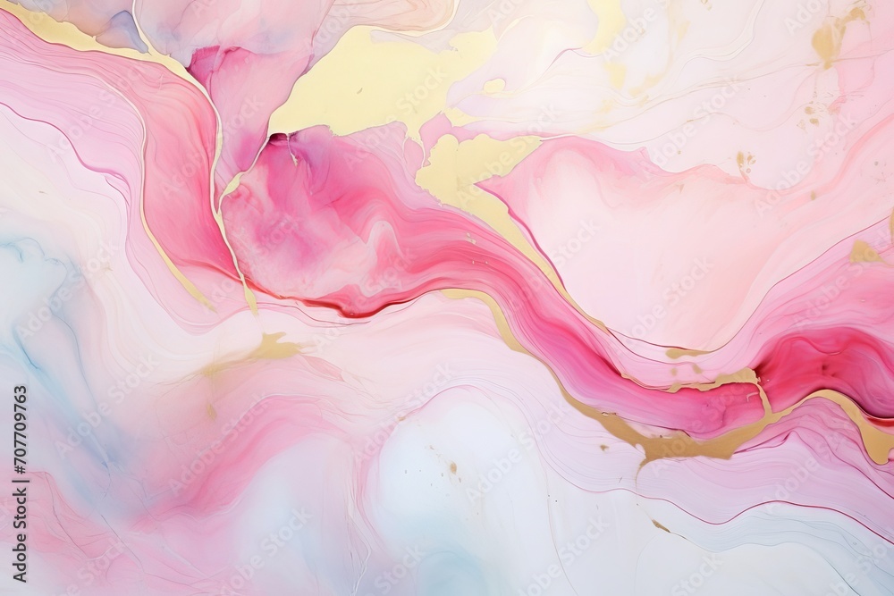 Natural luxury abstract fluid art painting in alcohol ink technique: a photo of a tender and dreamy wallpaper with colorful waves and swirls