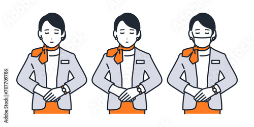 お辞儀をする受付の女性のシンプルなベクターイラストセット素材