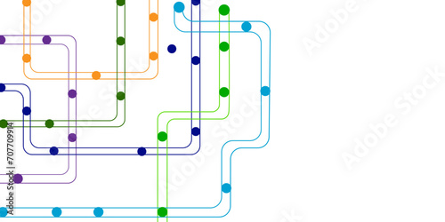 Vectors Network technology and Connection concept. Decentralized network nodes connections. Circuit connects lines and dots. 
