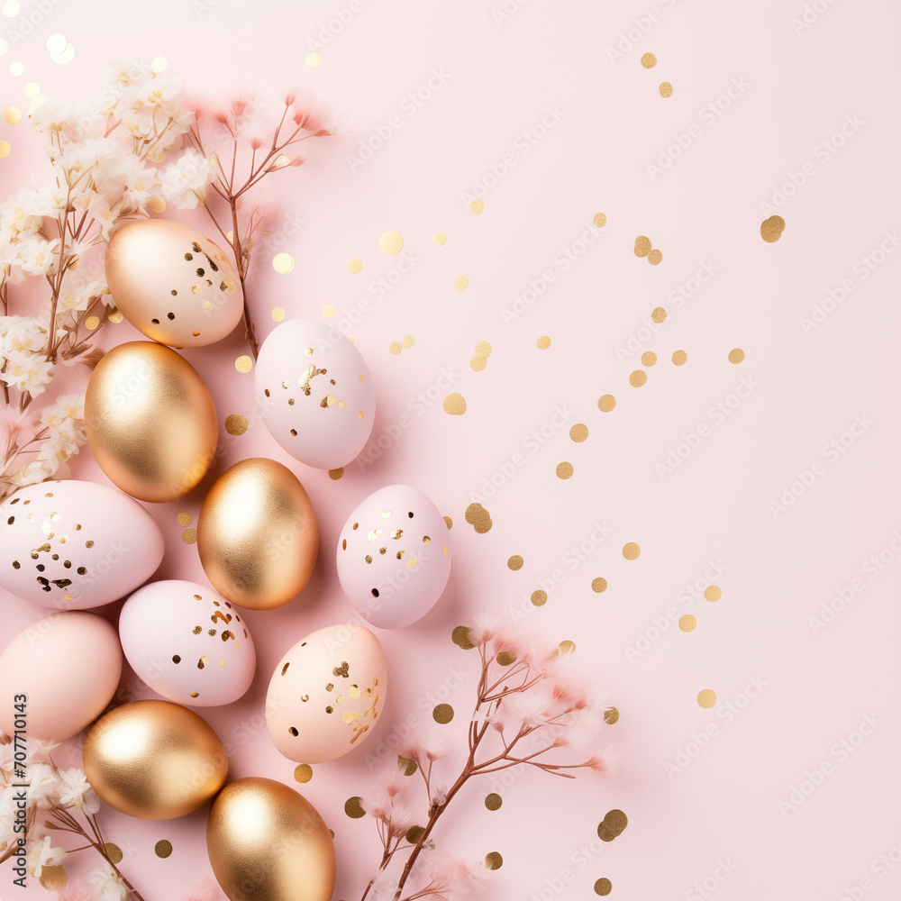 easter eggs and flowers,pink,gold