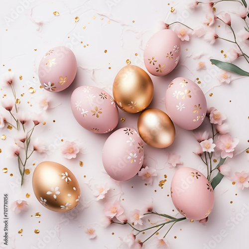 easter eggs and flowers pink gold