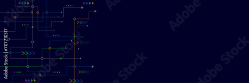 Vectors Network technology and Connection concept. Circuit connects lines and dots. Decentralized network nodes connections