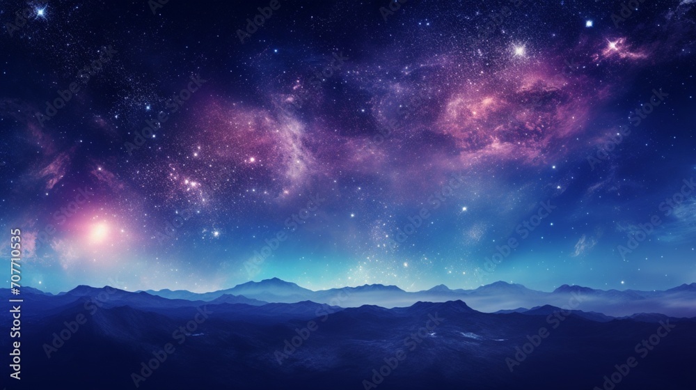 A surreal outer space background with distant galaxies and stars