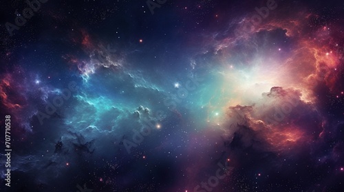 A surreal outer space background with distant galaxies and stars