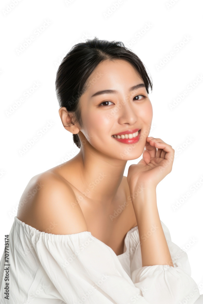 Young Asian beauty woman makeup style with touch her face and perfect skin, Facial treatment, Cosmetology, plastic surgery, isolated on white background, png Young Asian beauty woman makeup style with touch her face and perfect skin, Facial treatment, Cosmetology, plastic surgery, isolated on white background, png