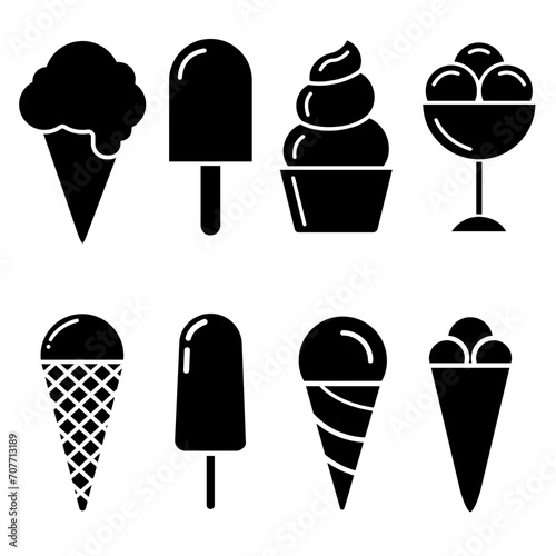 Ice cream vector icon set. Waffle cone illustration sign collection. Ice lolly symbol. Frozen juice logo.