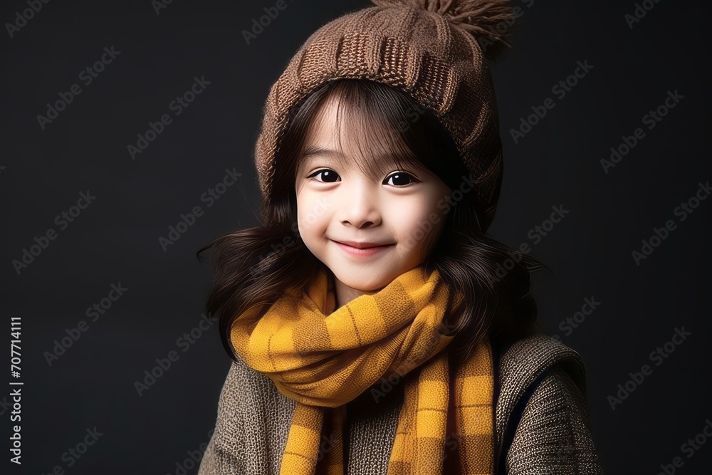 Portrait of a cute asian girl in winter clothes, studio shot Portrait of a cute asian girl in winter clothes, studio shot