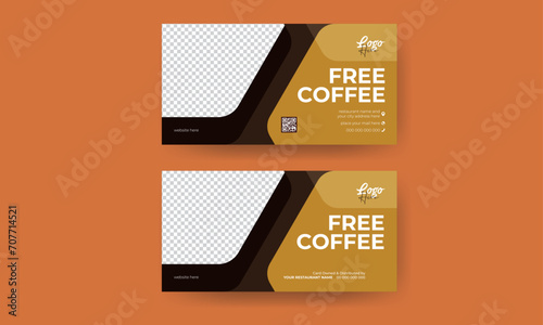 Double-sided restaurant, fast food, coffee gift voucher design template or cafe ticket card design	
