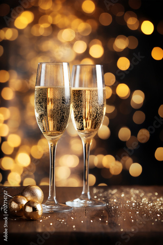 New Year's Elegance: Sparkling Champagne with Gold Bokeh for Festive Celebrations