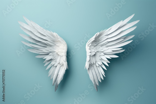 White angel wings on a blue background