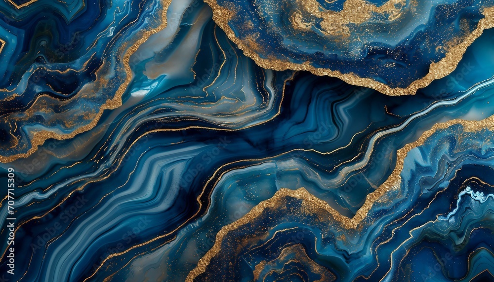 abstract background blue marble agate granite mosaic with golden veins, gold and blue marble texture, Abstract Background, Faux Stone Texture, Agate with Blue and Gold Veins - obrazy, fototapety, plakaty 