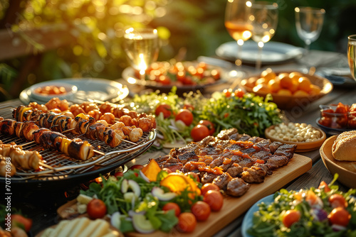 Table full of food for dinner - Out door dinner concept