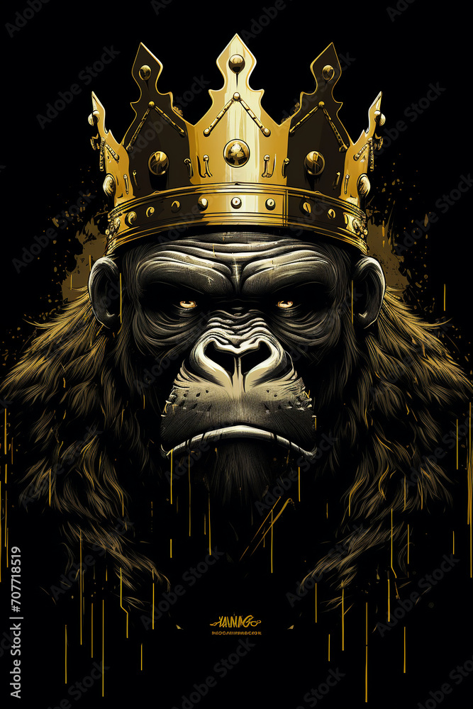 Royal Gorilla Swagger: King Kong with a Crown in an Ultra-Cool Design