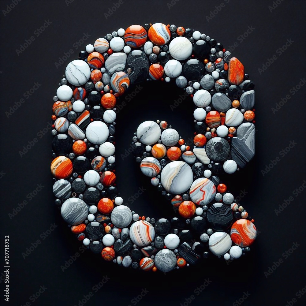 Q shape made of marble pebbles. AI generated illustration