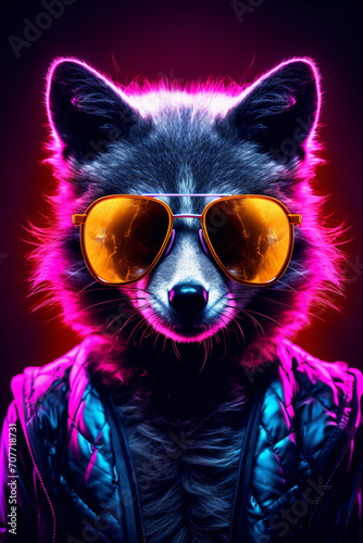 Fox Groove: Cool Young DJ Fox Rocking Sunglasses in Neon Bliss, Loving the Beats