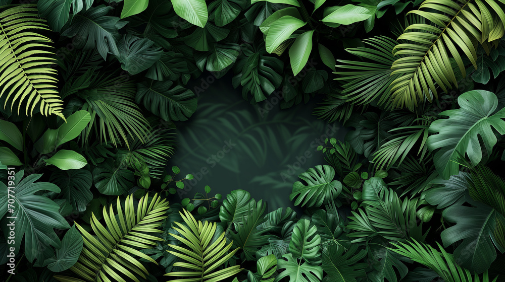3d illustration of green leaf background with copy space for text or message.
