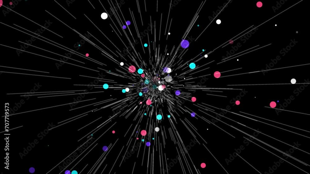 Abstract hyper jump to another galaxy. Creative space background. Speed of light and colored particles. seamless loop, 4K.