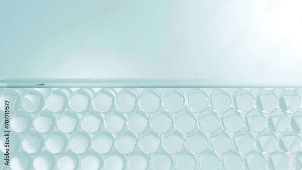 3D yellow essence bubbles falling down and penetrates deep into the epidermis. Animation Serum through the skin cells to soothe and reduce skin swelling