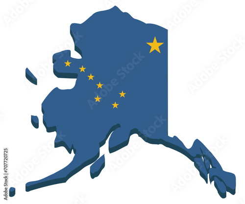3D map of Alaska in alaska state flag colors in flat design style (cut out)