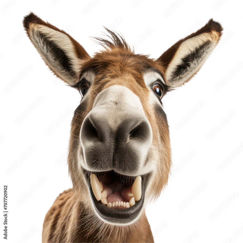 Close up of a laughing donkey