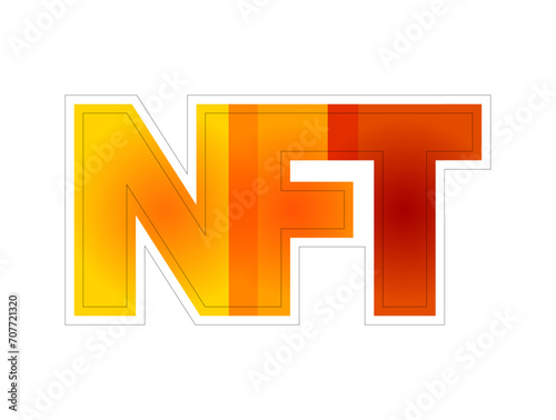NFT non-fungible token - unique and non-interchangeable unit of data stored on blockchain, colorful acronym text concept background