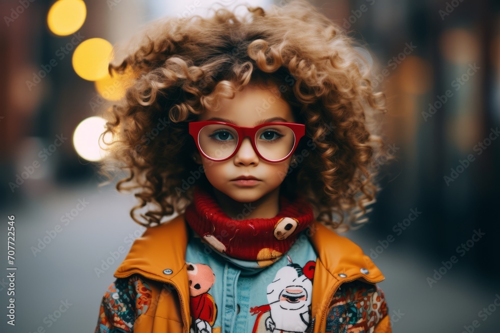 Fashionable african american girl with curly hair and red glasses. Fashionable african american girl with curly hair and red glasses.