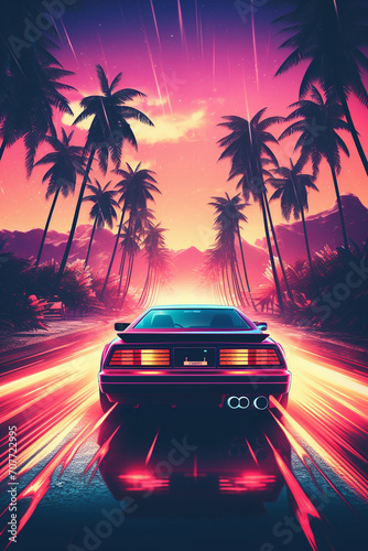 Ocean Thrills: Fast and Furious, 90s Vibes, and Neon Lights in a Miami Beachscape photo
