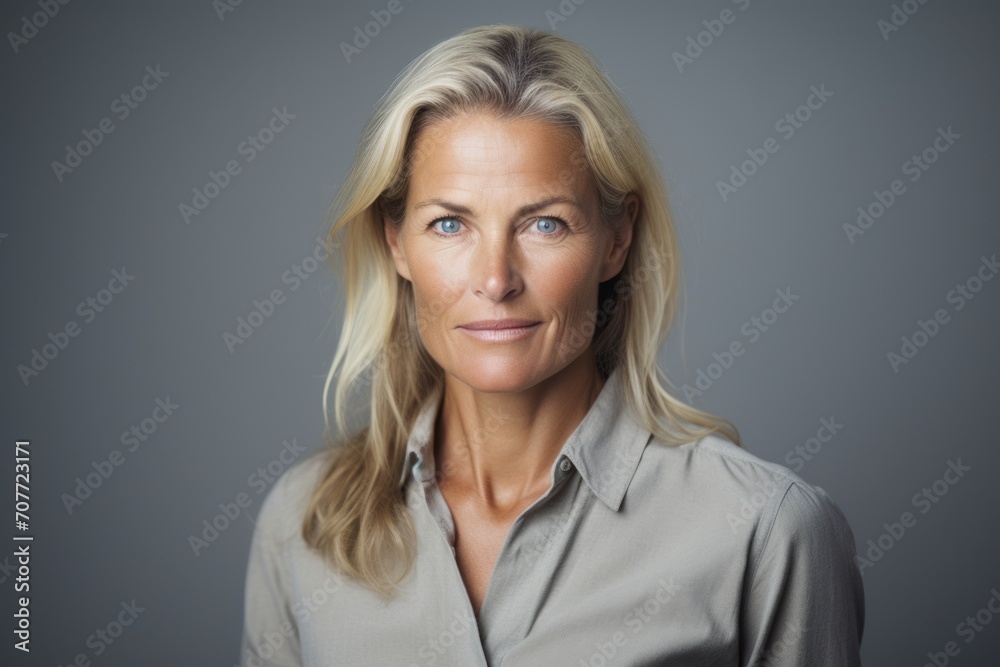 Portrait of mature business woman looking at camera against grey background. Portrait of mature business woman looking at camera against grey background.