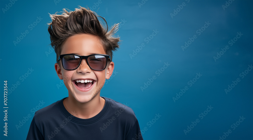 Closeup portrait of happy smiling boy. Generative AI	