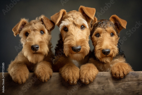 Three brown dogs on a black background