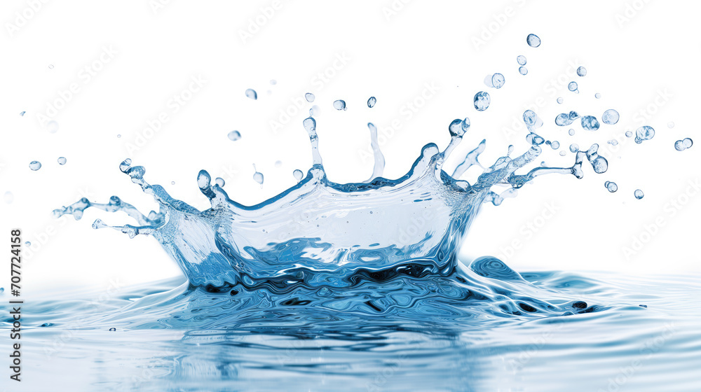A dynamic water splash captured in high definition with droplets suspended in the air, isolated against a white background. A dynamic water splash captured in high definition with droplets suspended in the air, isolated against a white background.