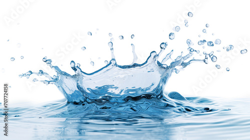 A dynamic water splash captured in high definition with droplets suspended in the air, isolated against a white background.