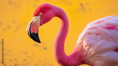Pink flamingo in yellow