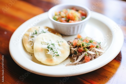 arepas with a side of salsa and sour cream